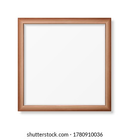 Vector 3d Realistic Square Brown Wooden Simple Modern Frame Icon Closeup Isolated on White Background. It can be used for presentations. Design Template for Mockup, Front View
