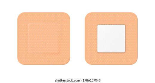 Vector 3d Realistic Square Medical Patch Icon Set Closeup Isolated on White Background. Design Template Adhesive Bandage Elastic Medical Plasters. Top View