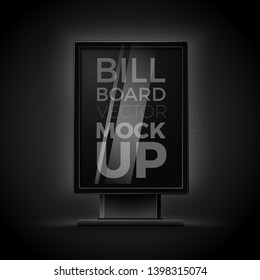 Vector 3d realistic street billboard isolated on black background. Luxury mock-up for product package branding.
