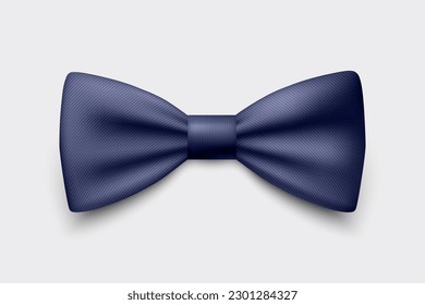 Vector 3d Realistic Striped Blue Bow Tie Icon Closeup Isolated on White Background. Silk Glossy Bowtie, Tie Gentleman. Mockup, Design Template. Bow tie for Man. Mens Fashion, Fathers Day Holiday