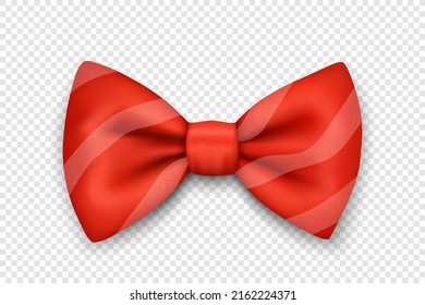 Vector 3d Realistic Striped Red Textured Bow Tie Icon Closeup Isolated. Silk Glossy Bowtie, Tie Gentleman. Mockup, Design Template. Bow tie for Man. Mens Fashion, Fathers Day Holiday