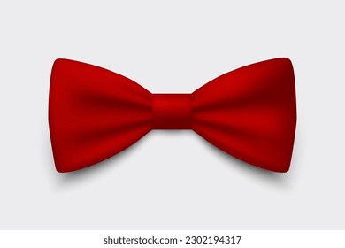 Vector 3d Realistic Striped Red Bow Tie Icon Closeup Isolated on White Background. Silk Glossy Bowtie, Tie Gentleman. Mockup, Design Template. Bow tie for Man. Mens Fashion, Fathers Day Holiday