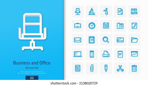 Vector 3d realistic style icons set. Illustration with business and office tools outline symbols. Documents, newspaper, telephone, fax, chair, projector screen line pictogram. Top view, shadow - Powered by Shutterstock - Get 15% off with code: PIKWIZARD15