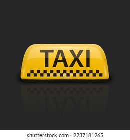 Vector 3d Realistic Taxi Car Sign Icon Closeup Isolated on Black Background. Yellow French Taxi Sign, Design Template for Taxi Service, Mockup. Front View