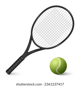 Vector 3d Realistischer Tennisball und Tennisfreak Nahaufnahme einzeln auf weißem Hintergrund. Designvorlagen, Tennissportgeräte