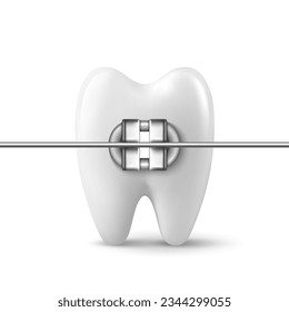 Vector 3d Diente realista con correas Icono Cerrado Aislado en Fondo Blanco. Plantilla de diseño de dentista médico, Clipart. Concepto de salud dental