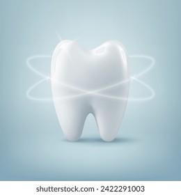 Vector 3d Cierre Realista de Dientes sobre fondo azul. Plantilla de diseño de dentista médico, Clipart, Mockup. Odontología, salud, higiene, atención dental y concepto de salud