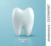 Vector 3d Realistic Tooth. Dental Inspection Banner, Plackard. Tooth Icon Closeup on Blue Background. Medical, Dentist Design Template. Dental Health Concept