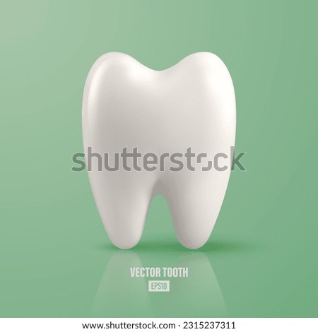 Vector 3d Realistic Tooth. Dental Inspection Banner, Plackard. Tooth Icon Closeup on Green Background. Medical, Dentist Design Template. Dental Health Concept