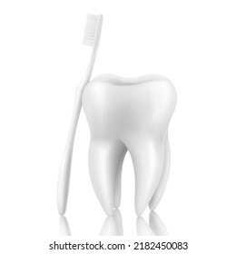 Vektor 3d realistischer Zahnbürste und Zahnstange, Nahaufnahme einzeln auf weißem Hintergrund. Illustration medizinischer Zahnärzte. Design-Vorlage, Clipart, Mock-up. Dental Health Concept