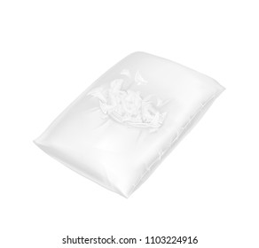 Vector 3d realistic torn square pillow. Template, mock up of white fluffy comfortable cushion with feathers for relaxation, sleep, nap, bedding, rest. Injured pillowcase.