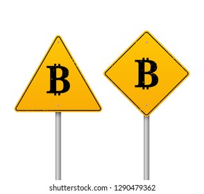vector 3D realistic traffic sign with a bitcoin symbol