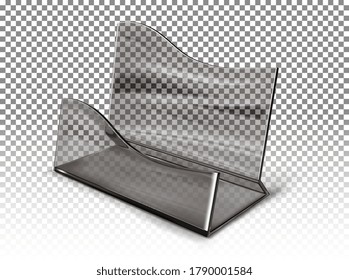 Vector 3d realistic transparent business card holder made of black plastic.