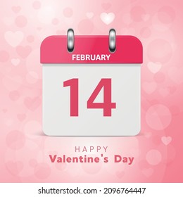 Vector 3d Realistic Valentines Day Paper Pink Calendar, February 14. Valentine s Day, Couple, Love Concept. Beautiful Valentines Card, Banner, Wall Calendar, Background