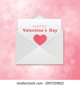 Vector 3d Realistic Valentines Day Paper Envelope with Letter, February 14. Valentine s Day, Couple, Love Concept. Beautiful Valentines Card, Banner, Envelope Background