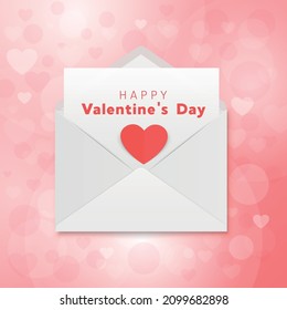 Vector 3d Realistic Valentines Day Paper Envelope with Letter, February 14. Valentine s Day, Couple, Love Concept. Beautiful Valentines Card, Banner, Envelope Background