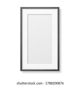 Vector 3d Realistic Vertical Black Wooden Simple Modern Frame Icon Closeup Isolated on White. It can be used for presentations. Design Template for Mockup, Front View
