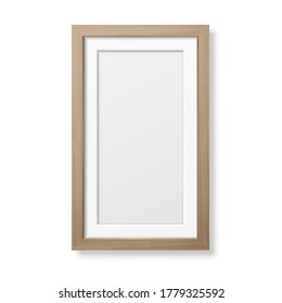 Vector 3d Realistic Vertical Brown Wooden Simple Modern Frame Icon Closeup Isolated on White Background. It can be used for presentations. Design Template for Mockup, Front View