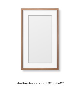 Vector 3d Realistic Vertical Brown Wooden Simple Modern Frame Icon Closeup Isolated on White Background. It can be used for presentations. Design Template for Mockup, Front View