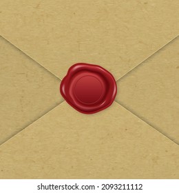Sello vectorial 3d de letra vintage realista, sello de cera sobre papel artesanal marrón. Cera de sellado, sello, etiqueta para certificado de calidad, documento. Imprint, Insignia, Etiqueta. Garantía, signo secreto, etiqueta