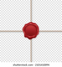 Vector 3d Realistic Vintage Letter Stamp, Wax Seal, Rope, Cross String. Sealing Wax, Stamps, Label for Quality Certificate, Envelope, Document. Imprint, Insignia, Tag. Guarantee, Secret Sign, Label