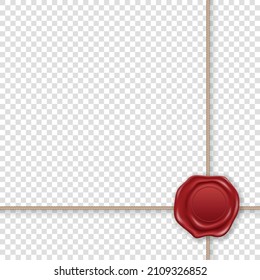 Sello vectorial 3d de la letra vintage realista, sello de cera, cresta, cuerda cruzada. Cera de sellado, sellos, etiqueta para certificado de calidad, sobre, documento. Imprint, Insignia, Etiqueta. Garantía, signo secreto, etiqueta