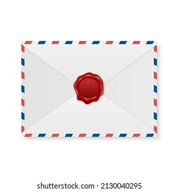 Vector 3d Realistic Vintage Letter Stamp, Wax Seal on White Envelope. Certificate, Document. Imprint, Insignia, Tag. Guarantee, Secret Sign, Label and Envelope Closeup, Top View