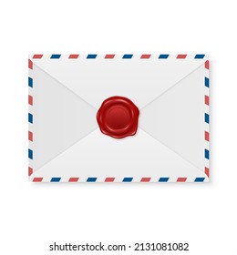 Vector 3d Realistic Vintage Letter Stamp, Wax Seal on White Envelope. Certificate, Document. Imprint, Insignia, Tag. Guarantee, Secret Sign, Label and Envelope Closeup, Top View