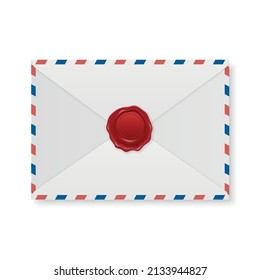 Vector 3d Realistic Vintage Letter Stamp, Wax Seal on White Envelope. Certificate, Document. Imprint, Insignia, Tag. Guarantee, Secret Sign, Label and Envelope Closeup, Top View