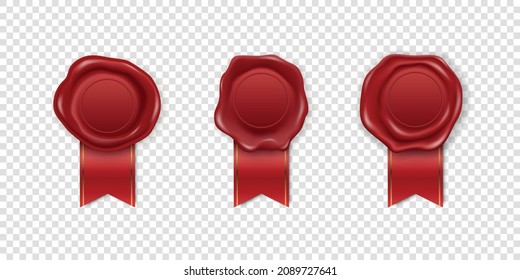 Vector 3d Realistic Vintage Red Stamp, Wax Seal Set Isolated. Sealing Wax, Stamps, Labels for Quality Certificate, Document, Letter, Envelop. Imprint, Wax Insignia, Tag. Guarantee, Secret Sign, Label