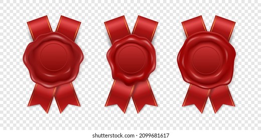 Vector 3d Realistic Vintage Red Stamp, Wax Seal Set Isolated. Sealing Wax, Stamps, Labels for Quality Certificate, Document, Letter, Envelop. Imprint, Wax Insignia, Tag. Guarantee, Secret Sign, Label