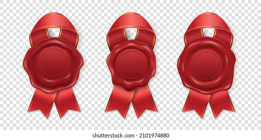Vector 3d Realistic Vintage Red Stamp, Wax Seal Set Isolated. Sealing Wax, Stamps, Labels for Quality Certificate, Document, Letter, Envelop. Imprint, Wax Insignia, Tag. Guarantee, Secret Sign, Label
