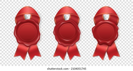Vector 3d Realistic Vintage Red Stamp, Wax Seal Set Isolated. Sealing Wax, Stamps, Labels for Quality Certificate, Document, Letter, Envelop. Imprint, Wax Insignia, Tag. Guarantee, Secret Sign, Label