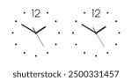 Vector 3d Realistic Wall Office Clock Face Set. White and Black Dial and Clock Hands Closeup Isolated. Design Template. Simple Minimalistic Wall Clocks in Front View