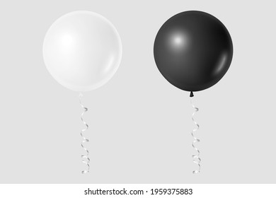 Vector 3d Realistic White and Black Balloon Set Isolated on White Background. Party, Celebration, Festival, Birthday Concept. Design Template for Branding Design, Decoration, Mockup. Front View