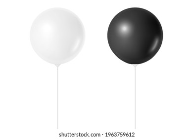 Vector 3d Realistic White and Black Balloon Set Isolated on White Background. Party, Celebration, Festival, Birthday Concept. Design Template for Branding Design, Decoration, Mockup. Front View