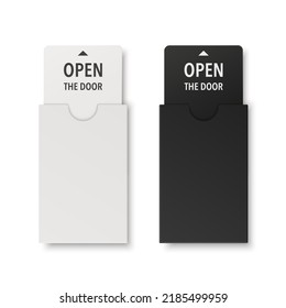 Vector 3d Realistic White, Black Guest Room, Plastic Hotel Apartment Keycard Template with Paper Cover Case, Wallet. Design Template of Hotel Room Plastic Key Card for Mockup, Branding. Top View