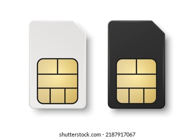 Vector 3d Realistic White and Black Plastic Sim Card Template Set Isolated. Design Template of Sim Card for Mockup, Branding. Top View