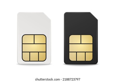 Vector 3d Realistic White and Black Plastic Sim Card Template Set Isolated. Design Template of Sim Card for Mockup, Branding. Front View