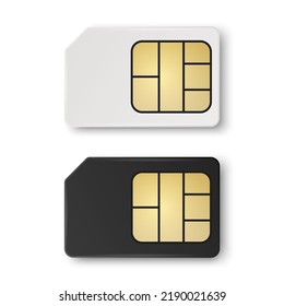 Vector 3d Realistic White and Black Plastic Sim Card Template Set Isolated. Design Template of Sim Card for Mockup, Branding. Top View