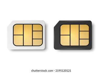 Vector 3d Realistic White and Black Plastic Micro Sim Card Template Set Isolated. Design Template of Micro Sim Card for Mockup, Branding. Top View