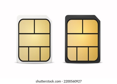 Vector 3d Realistic White and Black Plastic Nano Sim Card Template Set Isolated. Design Template of Sim Card for Mockup, Branding. Front View