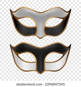 Vector 3d Realista Blanco, Negro y Dorado Carnaval Máscara Icono conjunto de oseup aislado. Máscara de fiesta, cierre de mascarada. Plantilla de diseño de máscara. Carnaval, partido, secreto, héroe, concepto más extraño