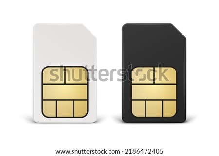 Vector 3d Realistic White and Black Plastic Sim Card Template Set Isolated. Design Template of Sim Card for Mockup, Branding. Front View