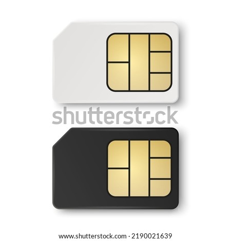 Vector 3d Realistic White and Black Plastic Sim Card Template Set Isolated. Design Template of Sim Card for Mockup, Branding. Top View