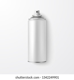 Vector 3d Realistic White Blank Spray Can, Spray Bottle Closeup Isolated on White Background. Design Template of Sprayer Can for Mock up, Package, Advertising, Hairspray, Deodorant. Top View