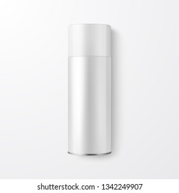 Vector 3d Realistic White Blank Spray Can, Spray Bottle Closeup Isolated on White Background. Design Template of Sprayer Can for Mock up, Package, Advertising, Hairspray, Deodorant. Top View