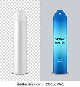 Vector 3d Realistic White Blank Spray Can, Air Freshener Bottle Closeup Isolated. Design Template of Sprayer for Mock up, Package, Hairspray, Deodorant. Front View