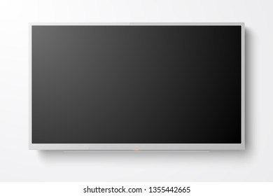 Vector 3d Realistic White Blank TV Screen. Modern LCD LED Panel Set Closeup Isolated On White Background. Design Template Of Large Computer Monitor Display For Mockup