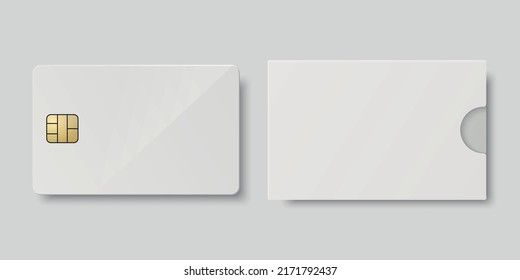 Vector 3d Realistic White Blank Credit Card, Paper Wallet, Envelope, Packing Cower Isolated. Plastic Credit, Debit Card Design Template for Mockup, Branding. Credit Card Payment Concept. Front View